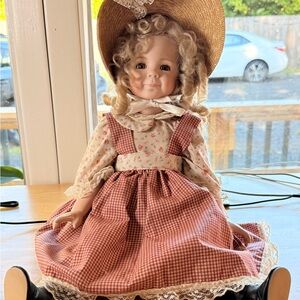 Vintage Porcelain Doll-Real Seeley Body USA- Handcrafted Collector Doll w/stand